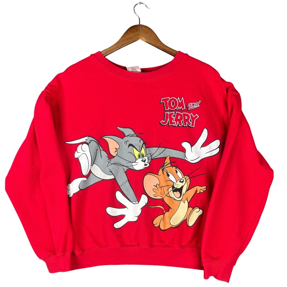 Tom and Jerry Red Graphic Crewneck Sweatshirt Kids Large 11-13 Cartoon Retro